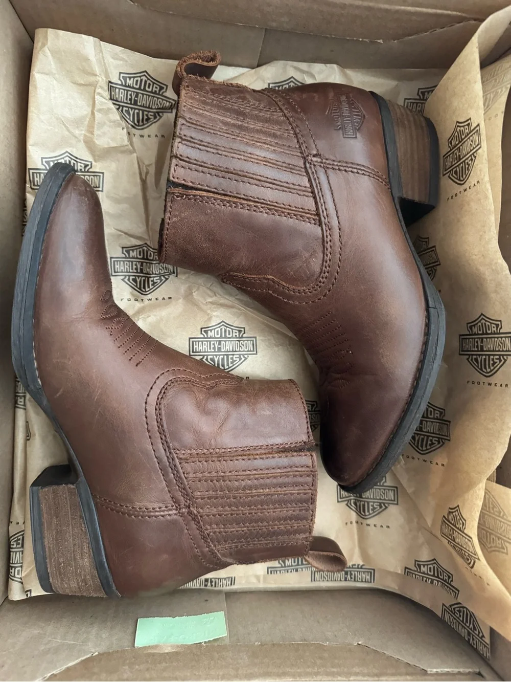 Harley-Davidson Brown Leather Ankle Booties with Western Stitching